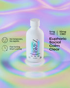 BREZ bottle with product information on a colorful, swirling background