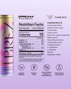 BREEZ DREAM cherry loam tonic nutrition facts and ingredients on a light purple background