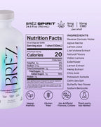 Brez Spirit bottle with nutrition facts and ingredients on a purple background