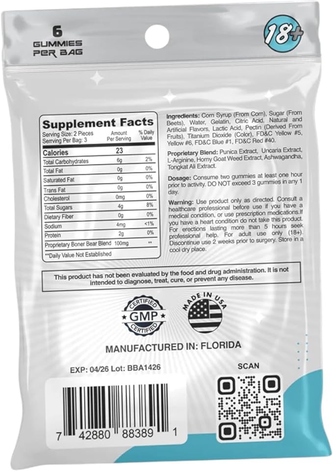 Boner Bears Box of 4 Packs - Boost Gummies for Men,